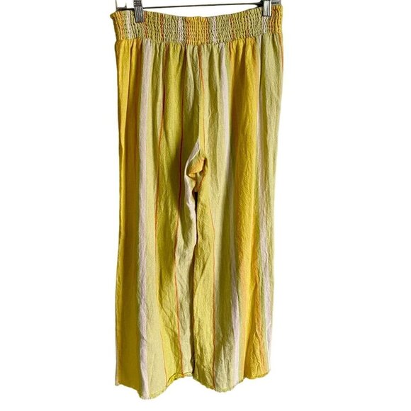 Indigo Rein Linen Blend Wide Leg Crop Pants Yellow Stripes Medium - Picture 2 of 7